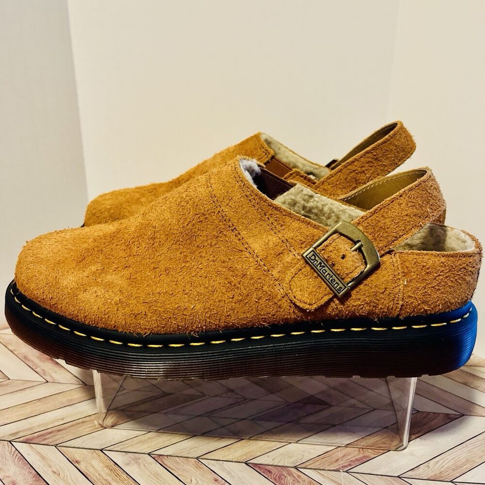 Dr Martens Isham Faux Shearling Suede Slingback Mule M 11 L 12 Pecan Brown Hairy